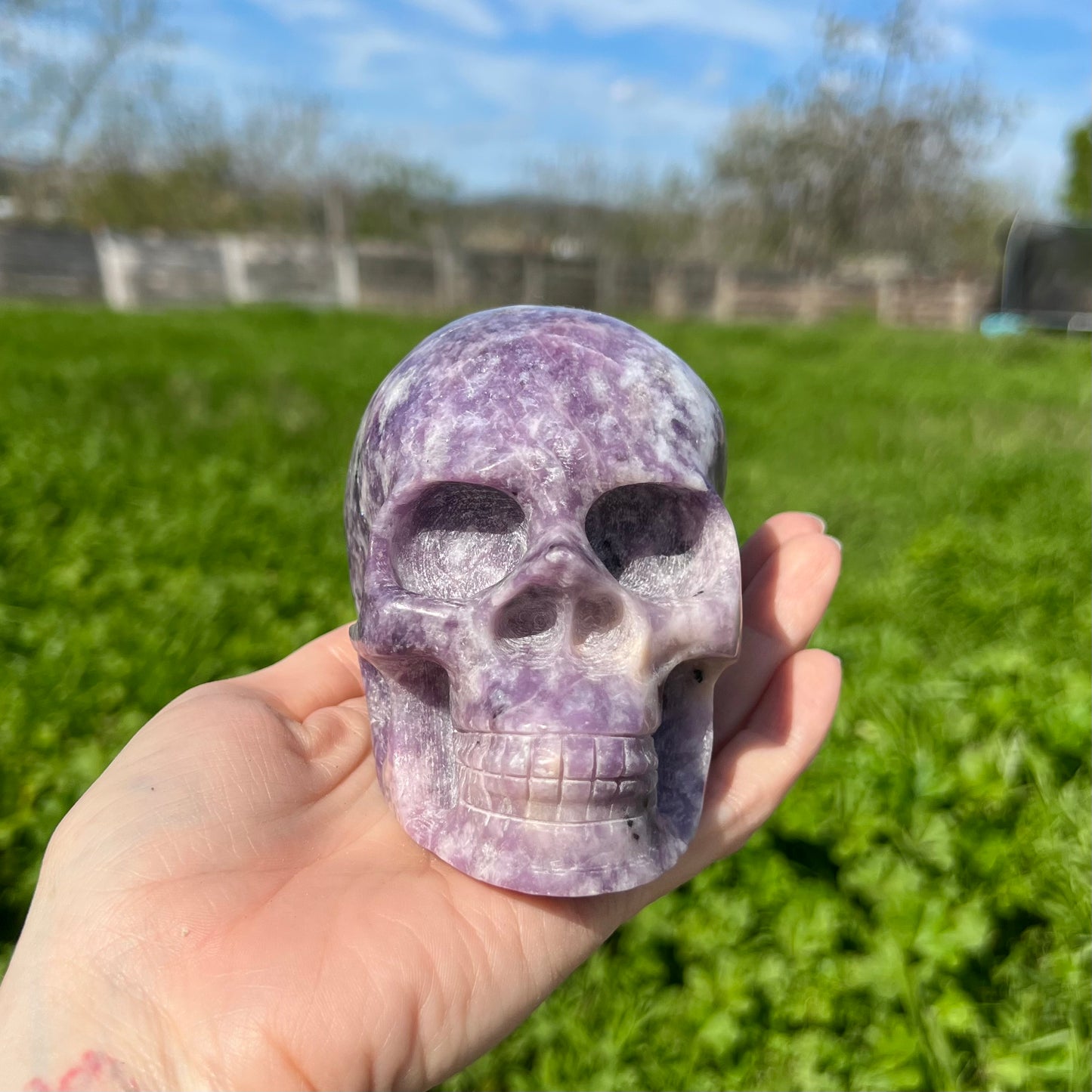 Lepidolite Skull Carving Large