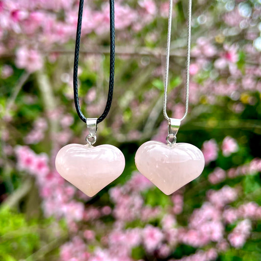 Rose Quartz Heart Necklace - Unconditional Love, Soothing, Forgiveness, Lifts Depression, Self Love