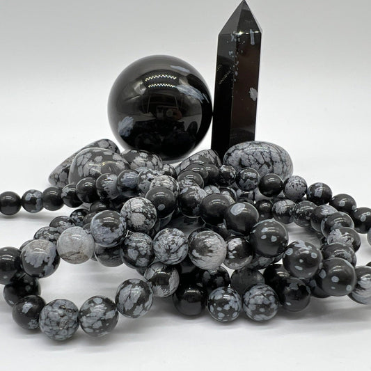 Snowflake Obsidian Bracelet - Grounding, Overcoming Addiction, Balance, Protection