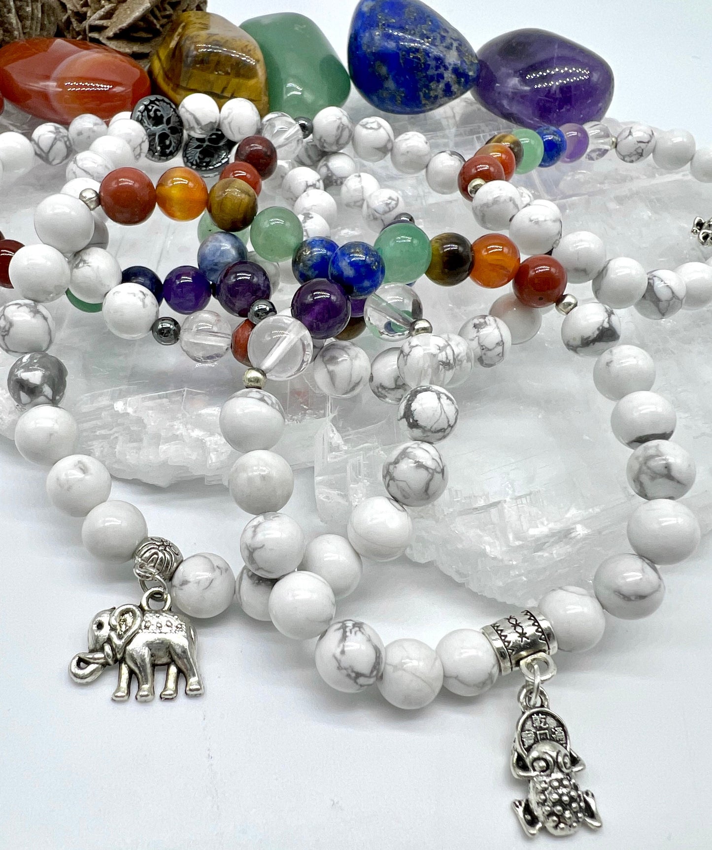 7 Chakra Crystal Bracelet with Howlite - Balance, Harmony, Focus, Patience