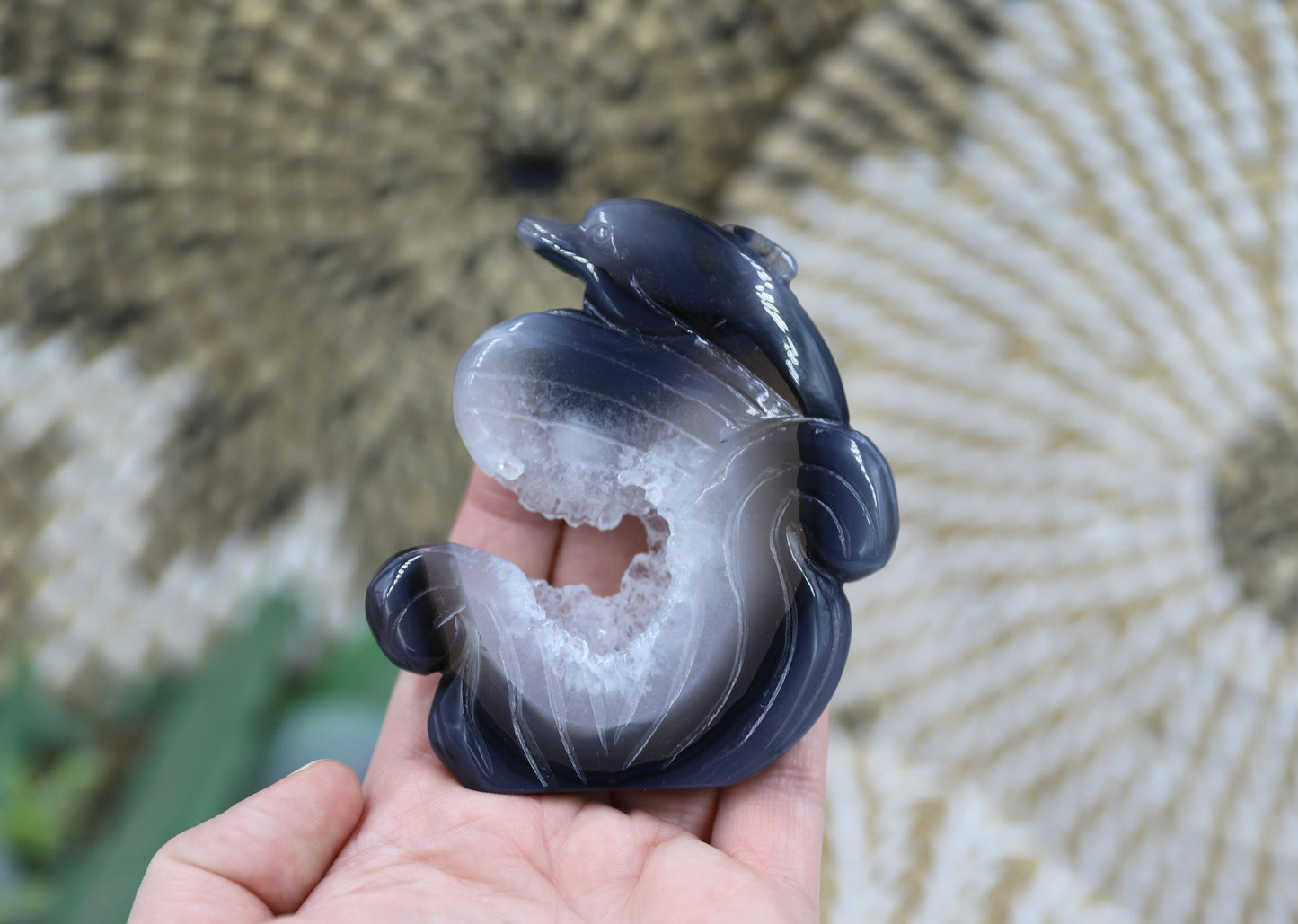 Druzy Agate Dolphin Carving