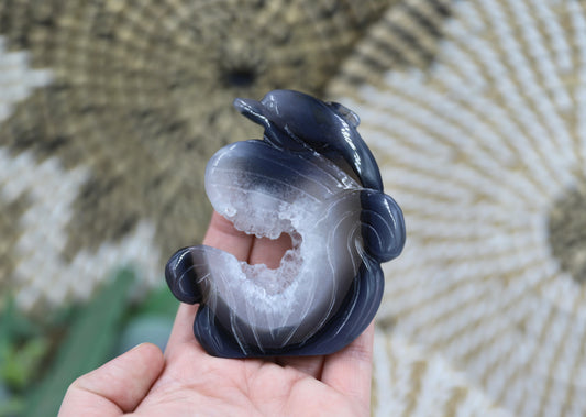 Druzy Agate Dolphin Carving