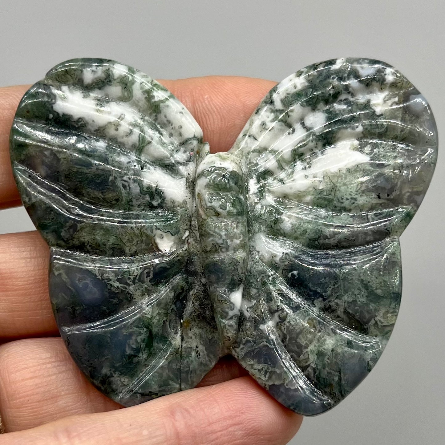 Moss Agate Butterfly Carving