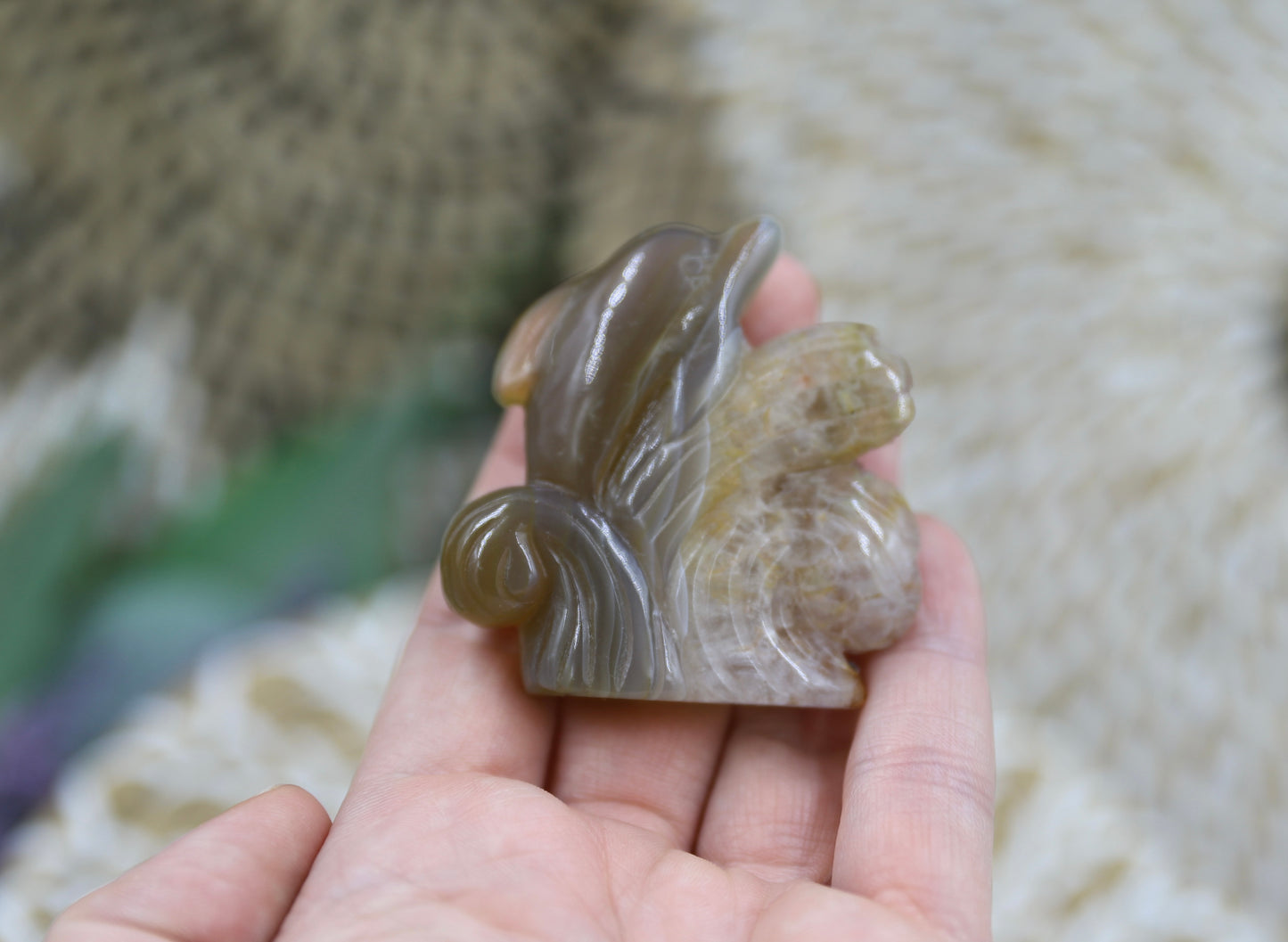 Druzy Agate Dolphin Carving