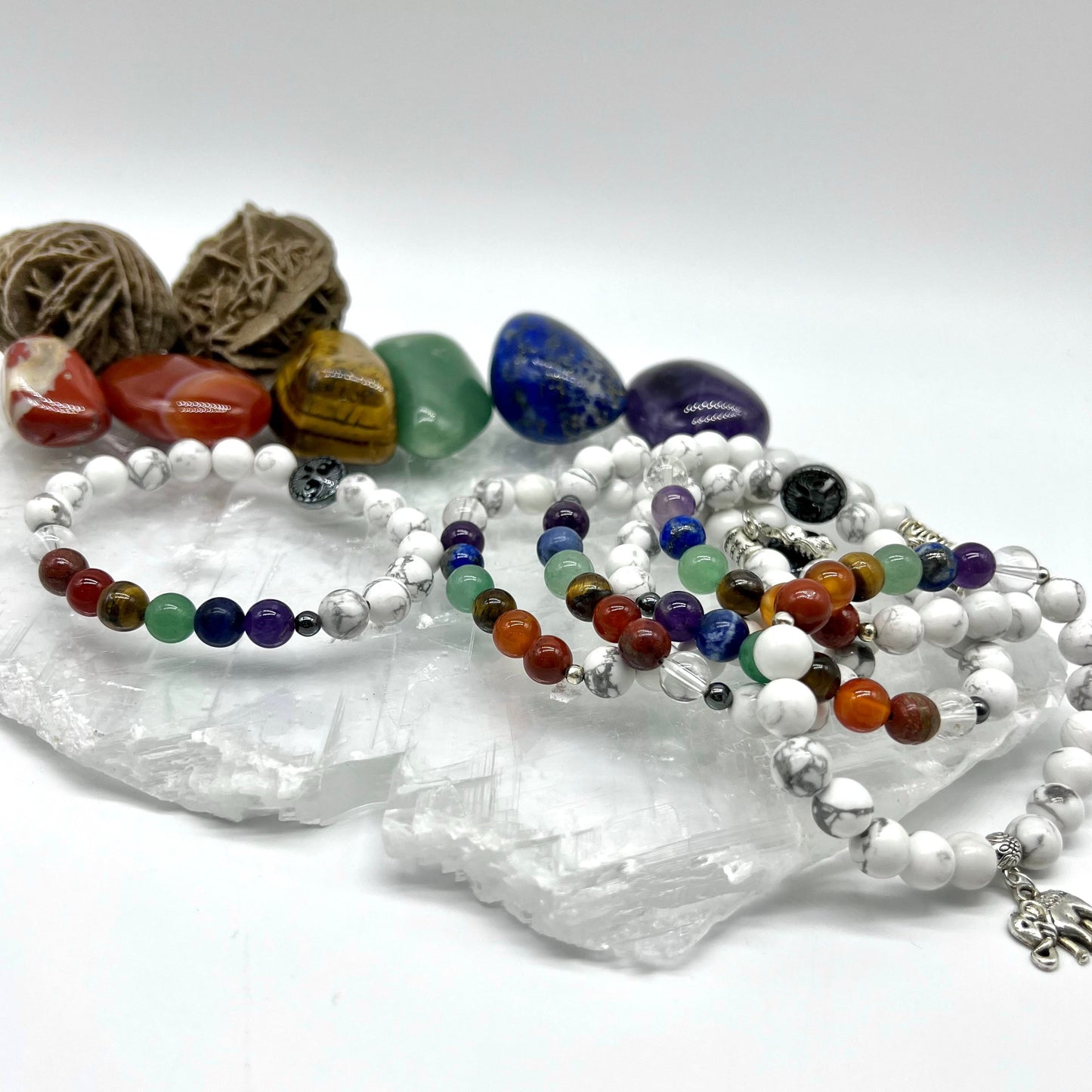 7 Chakra Crystal Bracelet with Howlite - Balance, Harmony, Focus, Patience