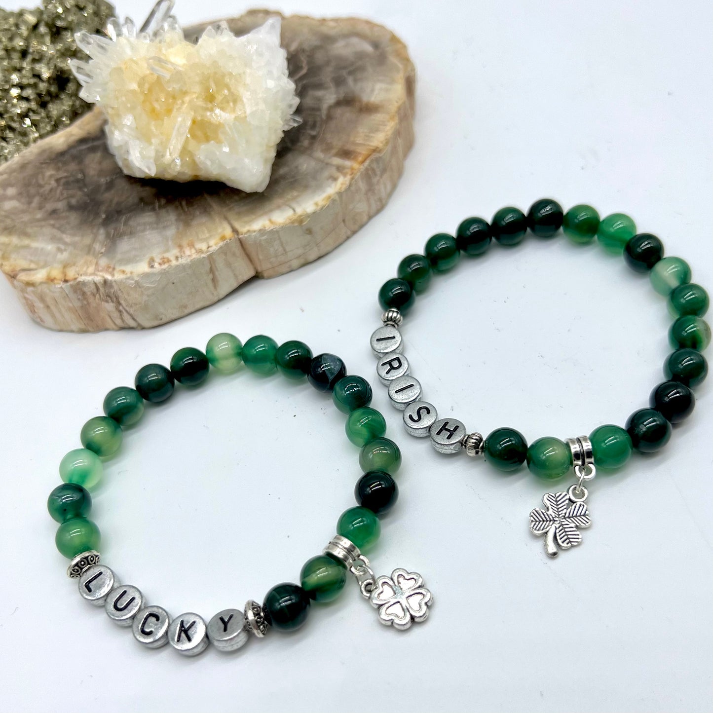 Green Agate Shamrock Bracelet - Love, Compassion, Generosity, Calm, Abundance